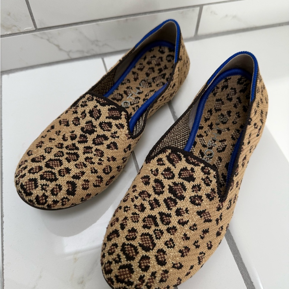 Rothy's Cheetah Print Loafers with Blue Trim